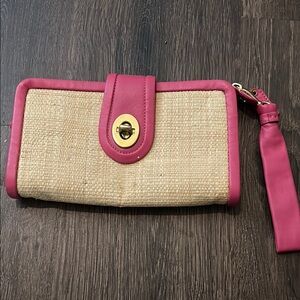 Coach Parker Straw pink leather clutch